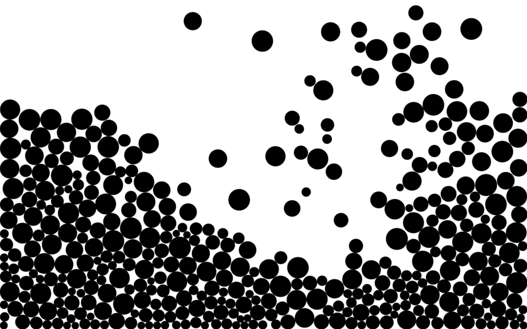 Creative coding piece CI-02: hundreds of black circles stacking and swirling