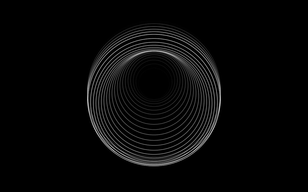 CI-08: Concentric white line rings oscillating on black