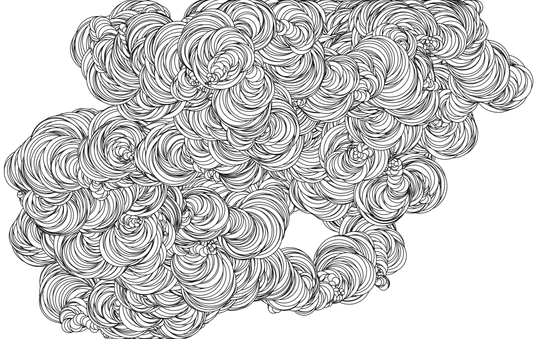 CI-14: Dense cloud of thousands of drawn circle outlines on white